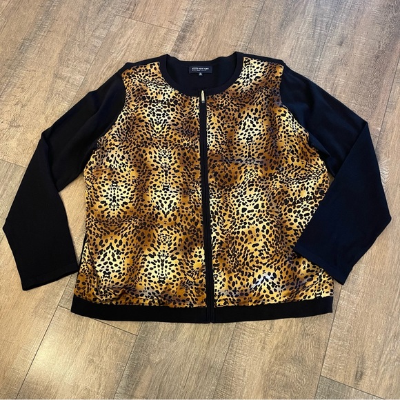 Jones New York Animal Print Lightweight Jacket Zip Front Satin Women's Sz 2X NWT - Picture 2 of 9